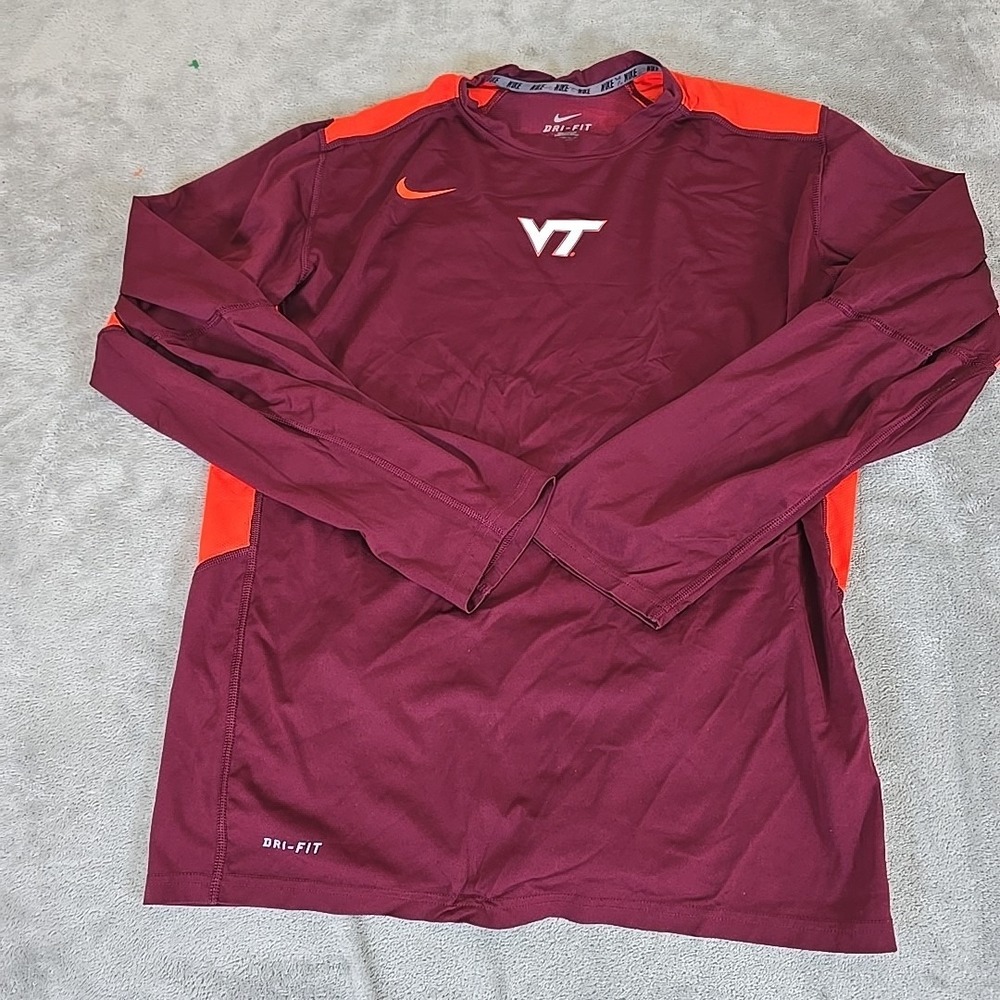 Nike Virginia Tech Shirt Mens Large Maroon Dri Fit Long Sleeve Training Running